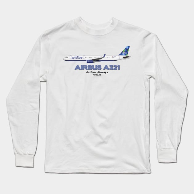 Airbus A321 - JetBlue Airways Long Sleeve T-Shirt by TheArtofFlying